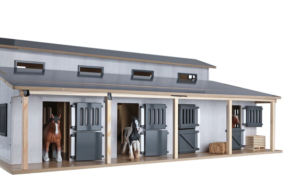Kids Globe paardenstal met 7 boxen en weiland 1:24