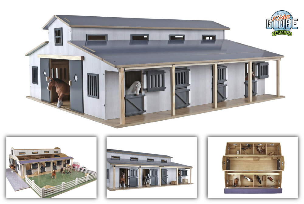 Kids Globe paardenstal met 7 boxen en weiland 1:24