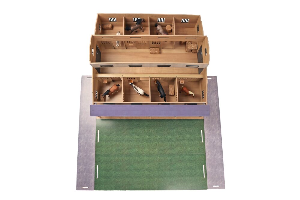 Kids Globe paardenstal met 7 boxen en weiland 1:24