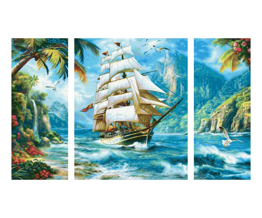 Zeilschip in de Zuidzee - Schipper Drieluik 50 x 80 cm