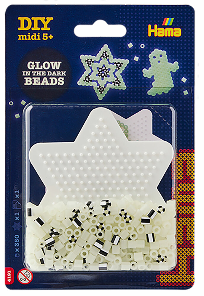 Hama Strijkkralen 4191 Glow in the Dark Ster &amp; Spook blister 450 st.