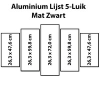 Mat Zwarte aluminium lijst vijfluik 132 x 72 cm