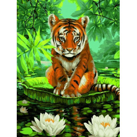 Tiger and Water Lilies - Paint by Numbers - 40 x 50 cm