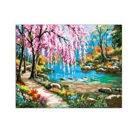 Sakura by the River - ITZ Schilderen op nummer 40 x 50 cm