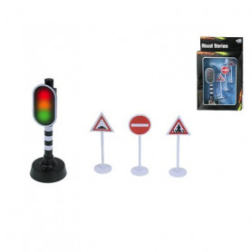 Stoplicht + 3 verkeersbordennd 3 traffic signs