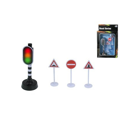 Stoplicht + 3 verkeersbordennd 3 traffic signs